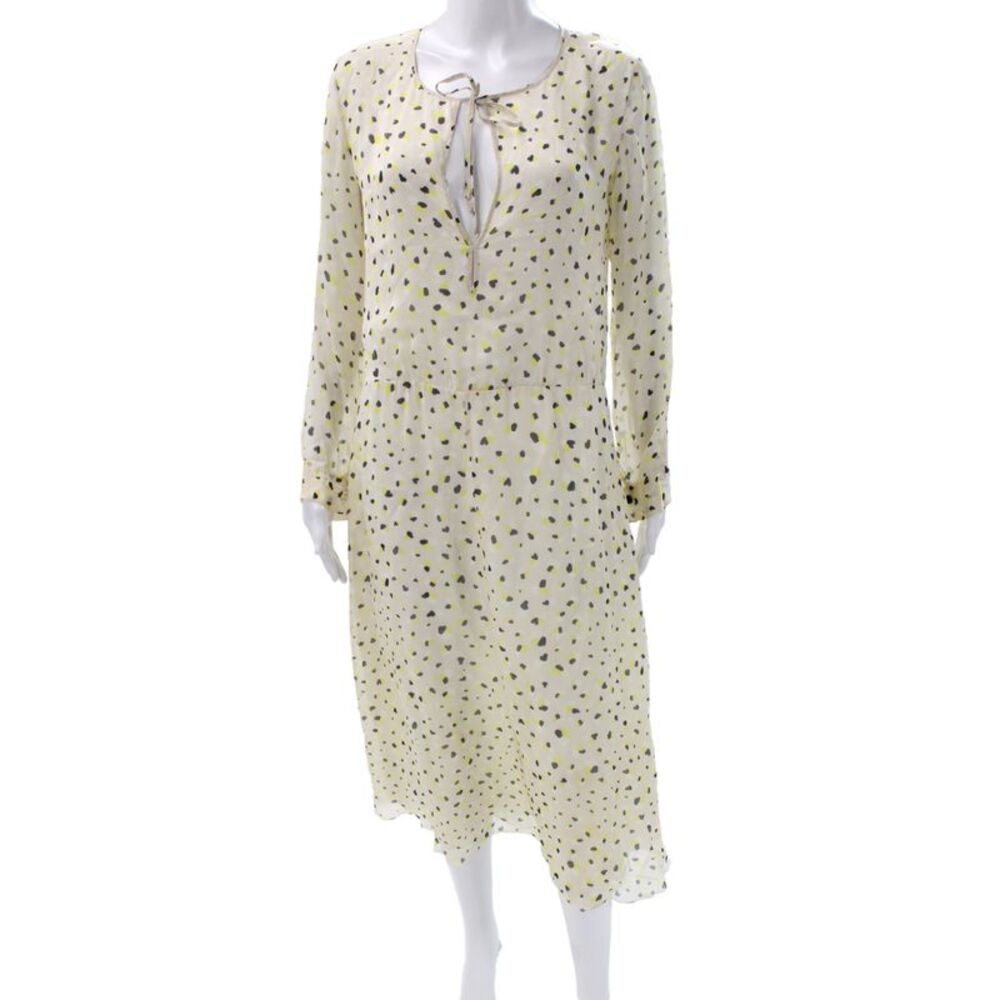 Giada Forte Women Beige Silk Animal Print Shift Dress V-Neck Size 1